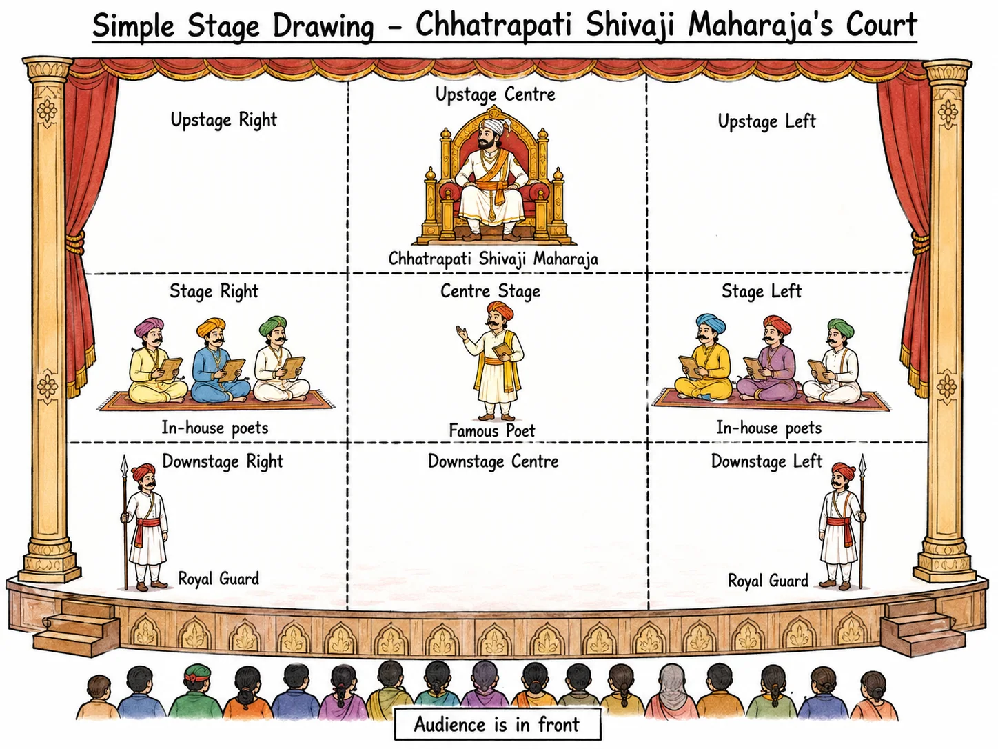 Nine-part stage plan for Chhatrapati Shivaji Maharaja's court